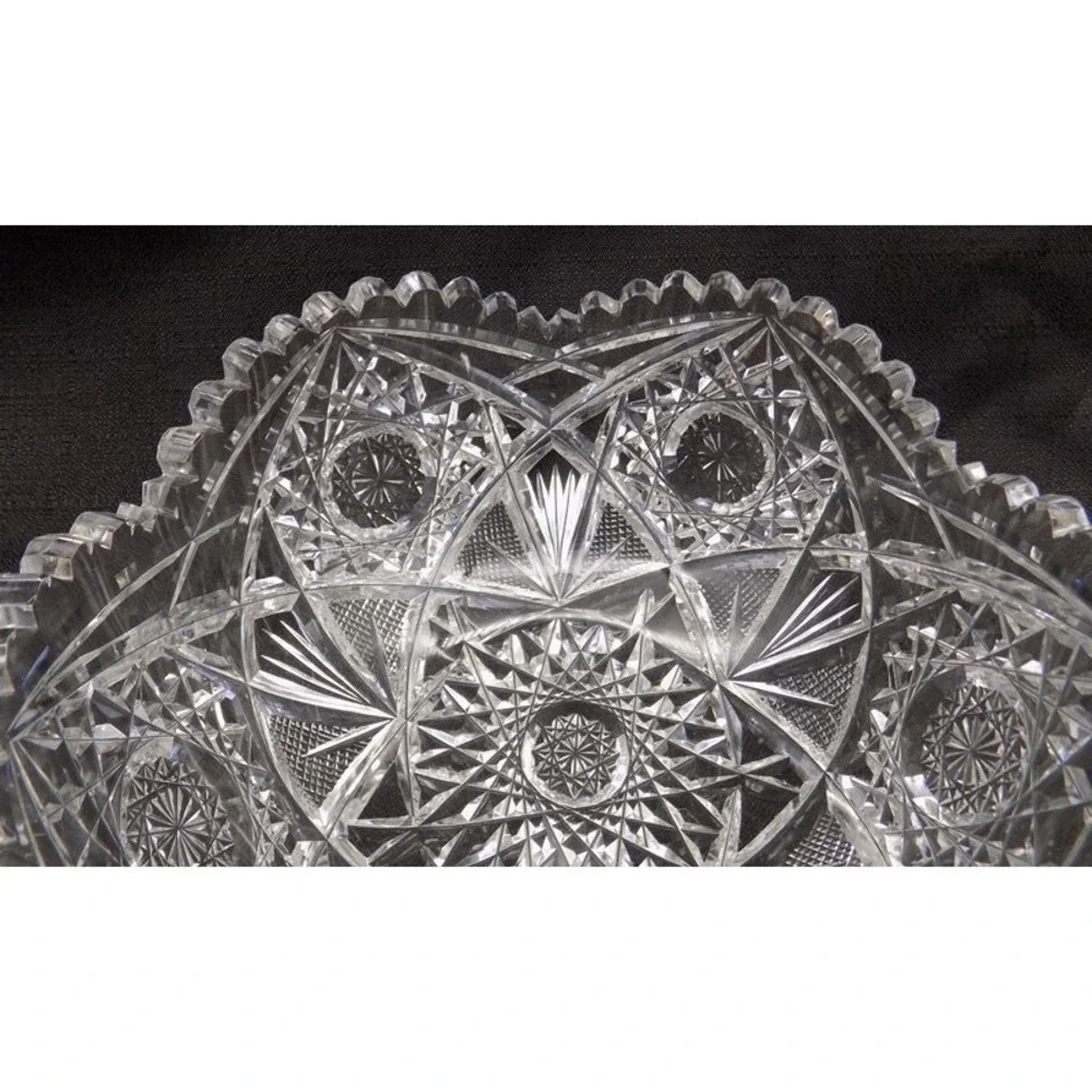 American Brilliant Period Fruit Bowl ABP Lead Crystal Vintage Saw Tooth Scallop